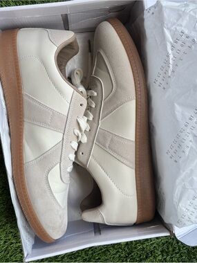 Cream German Army Trainer Style Sneakers | Beige Gum Sole | Size 12